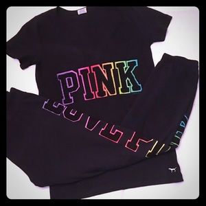 PINK VS Black & Rainbow RARE HTF V-Neck Outfit